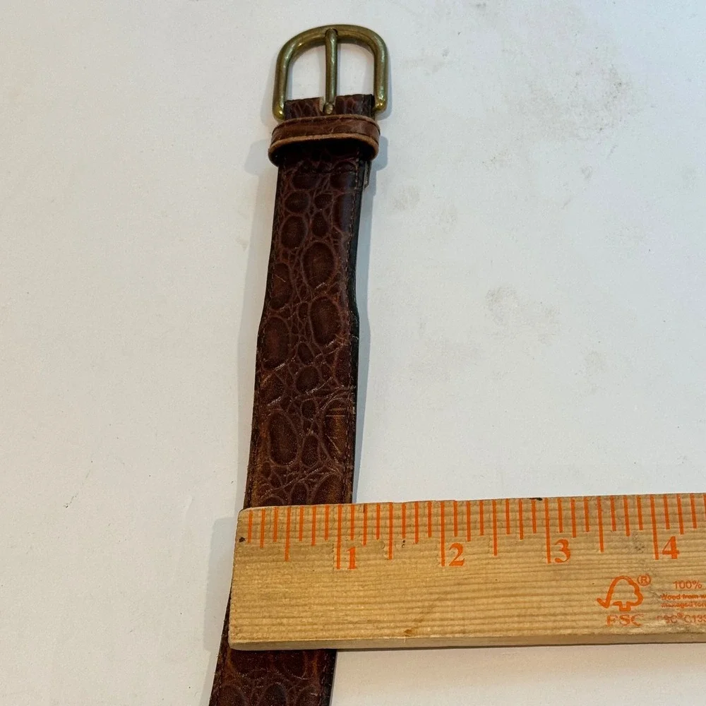 Portfolio Perry Ellis Belt Sz 36 Brown Croc Embossed Leather Solid Brass Western